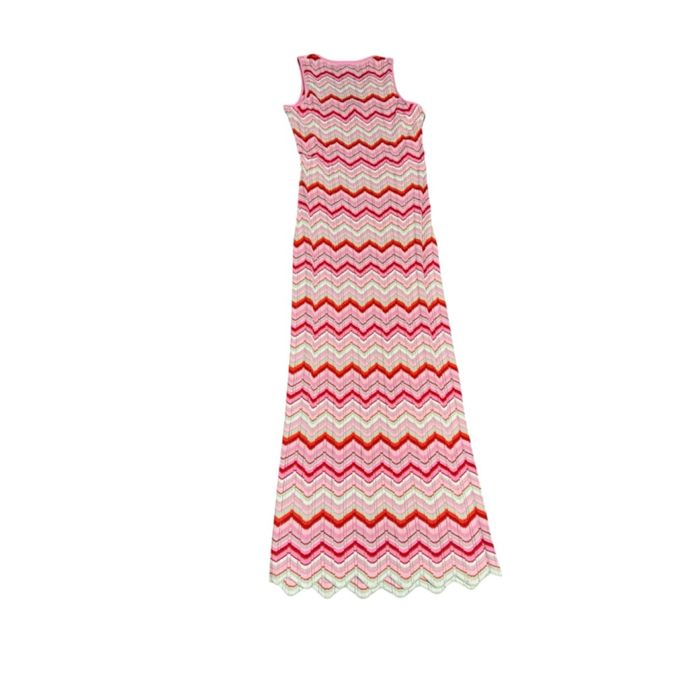 NWT Torn By RONNY KOBO x REVOLVE Chevron Knit Pink Multi Colored Maxi Sun dress - Picture 4 of 9